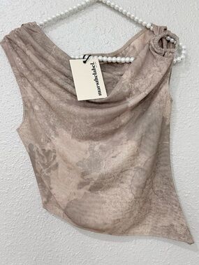 Mars The Label The Pixie Top Taupe Mesh Asymmetric Top Size S UK 8 NWT